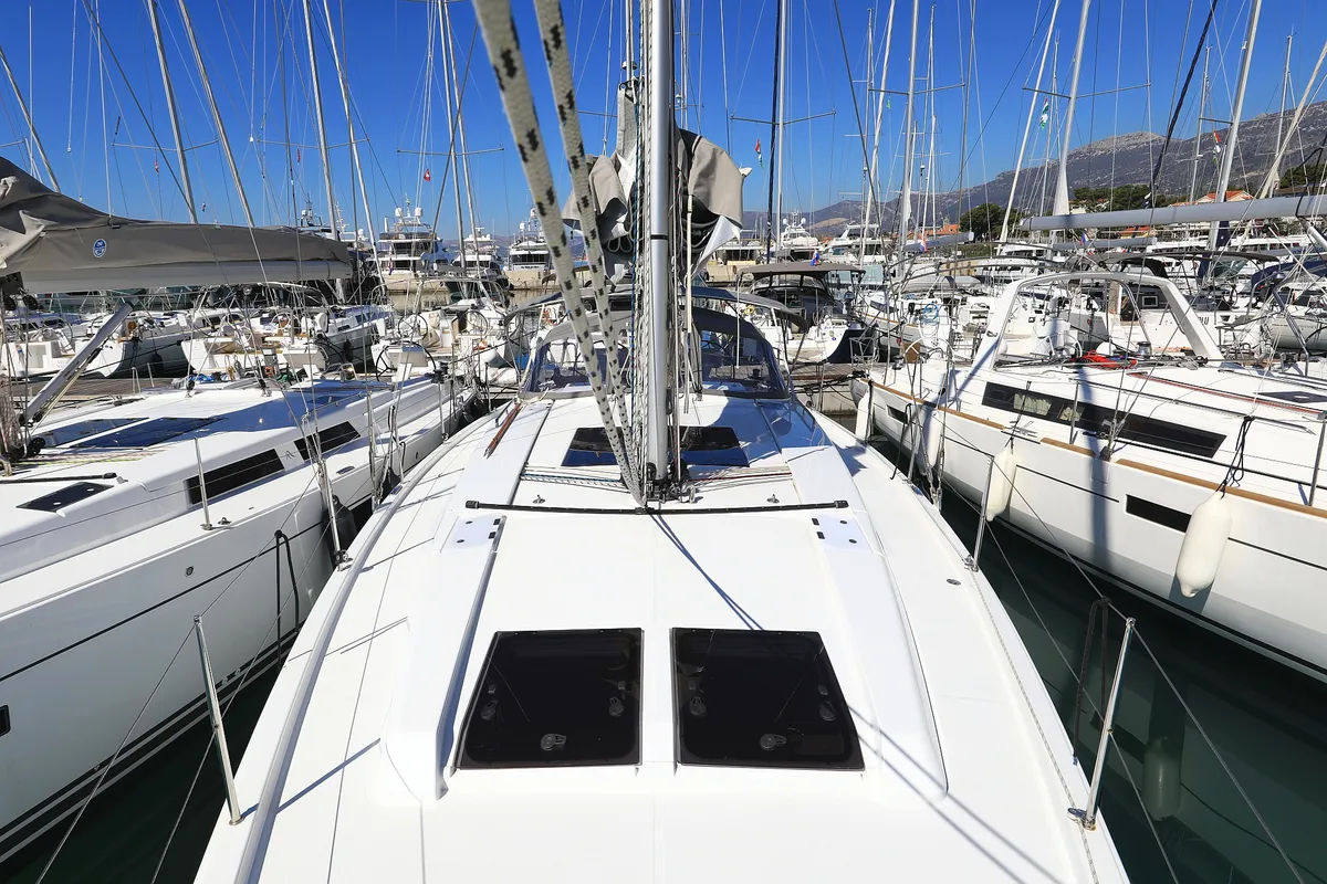 Exterior view of Whatever, a Hanse 458 sailboat at Grad Kaštela, Croatia