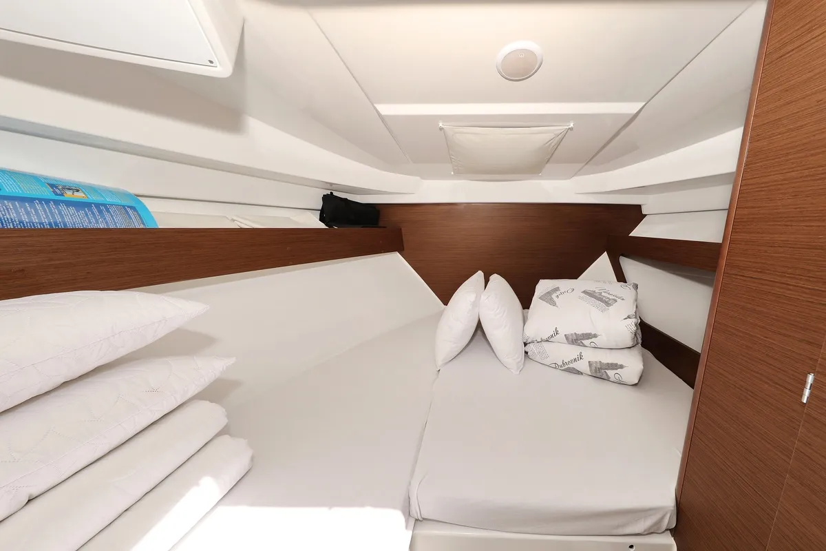 Cabin on Frida, a Jeanneau Merry Fisher 795 motorboat at Grad Biograd na Moru, Croatia