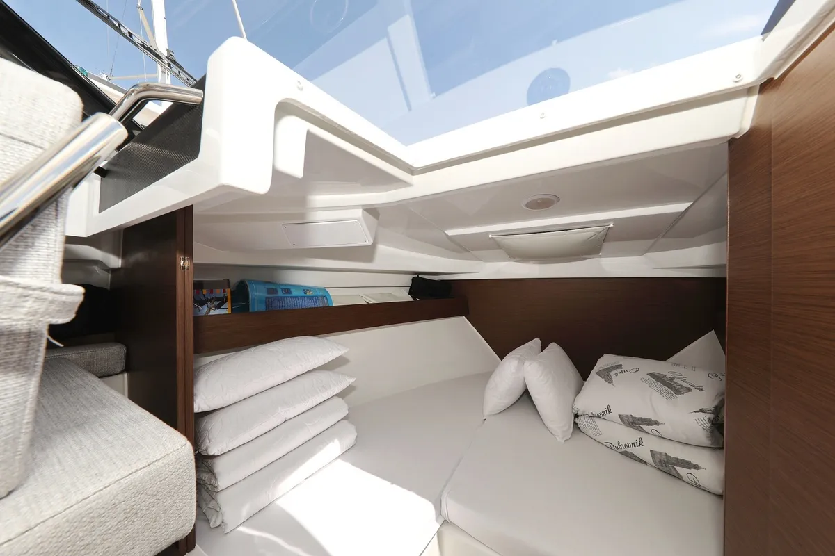 Cabin on Frida, a Jeanneau Merry Fisher 795 motorboat at Grad Biograd na Moru, Croatia