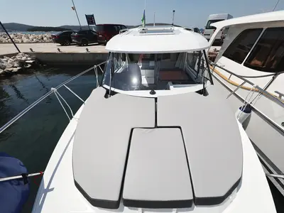 Deck of Frida, a Jeanneau Merry Fisher 795 motorboat at Grad Biograd na Moru, Croatia