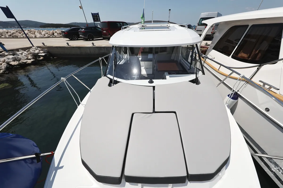 Deck of Frida, a Jeanneau Merry Fisher 795 motorboat at Grad Biograd na Moru, Croatia