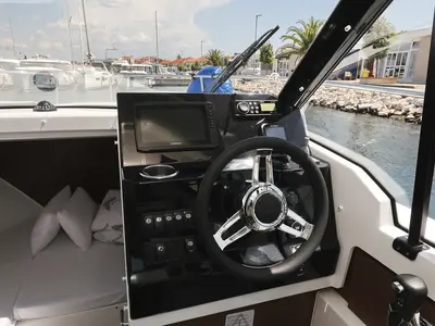 Cockpit of Frida, a Jeanneau Merry Fisher 795 motorboat at Grad Biograd na Moru, Croatia
