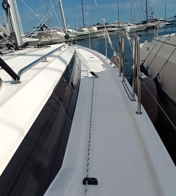 Deck of Bavaria C42, a sailboat at Vibo Valentia, Italy