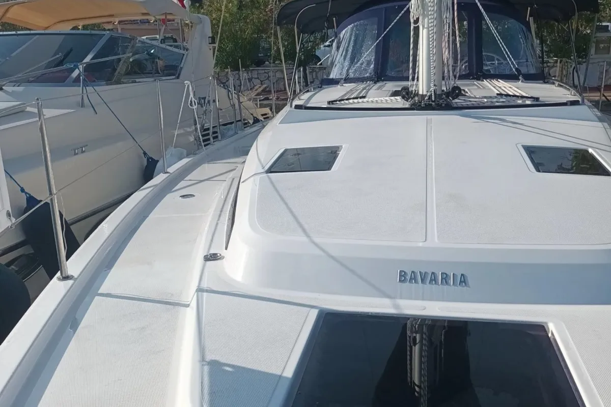 Deck of Bavaria C42, a sailboat at Vibo Valentia, Italy