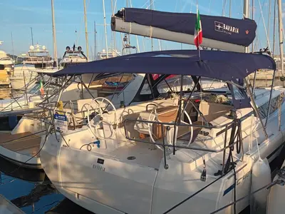 Cockpit of Bavaria C42, a sailboat at Vibo Valentia, Italy