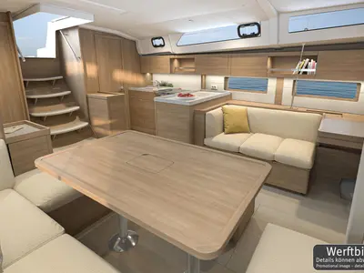 Salon of FOX one, a Beneteau Oceanis 47 sailboat at Rogoznica, Croatia