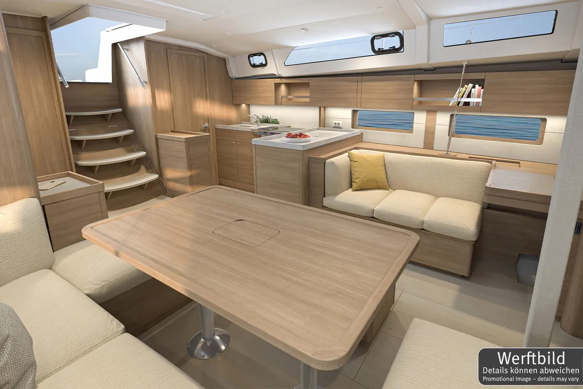 Salon of FOX one, a Beneteau Oceanis 47 sailboat at Rogoznica, Croatia