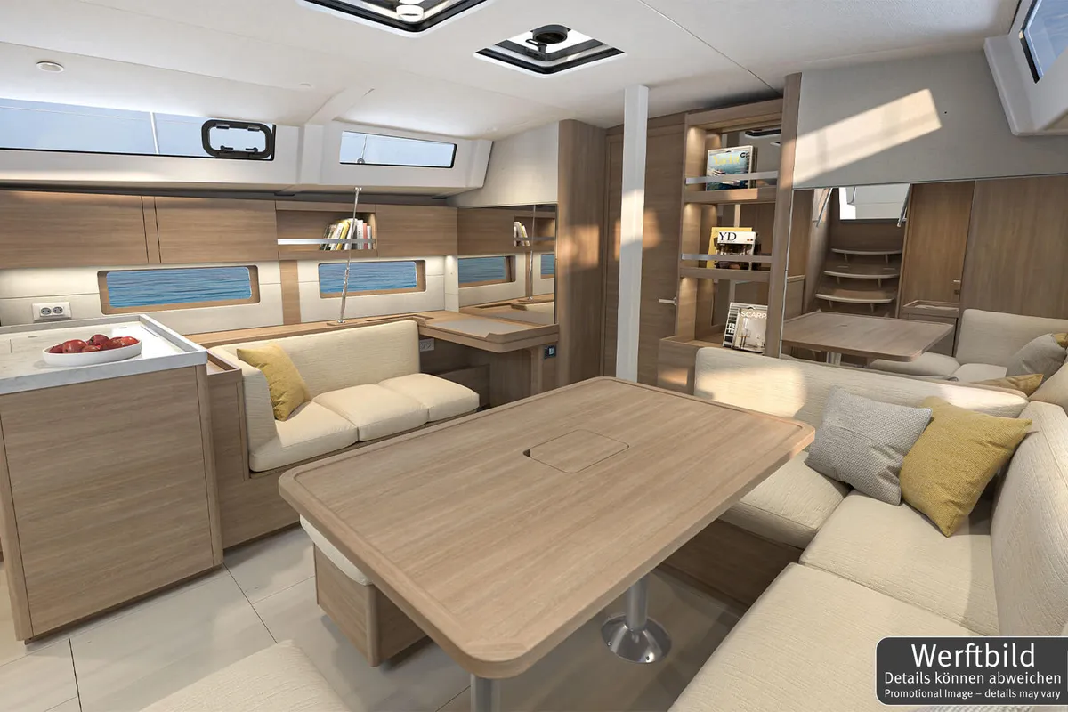 Salon of FOX one, a Beneteau Oceanis 47 sailboat at Rogoznica, Croatia