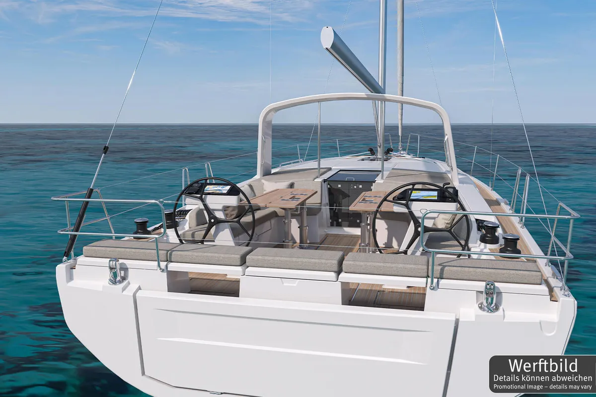 Cockpit of FOX one, a Beneteau Oceanis 47 sailboat at Rogoznica, Croatia