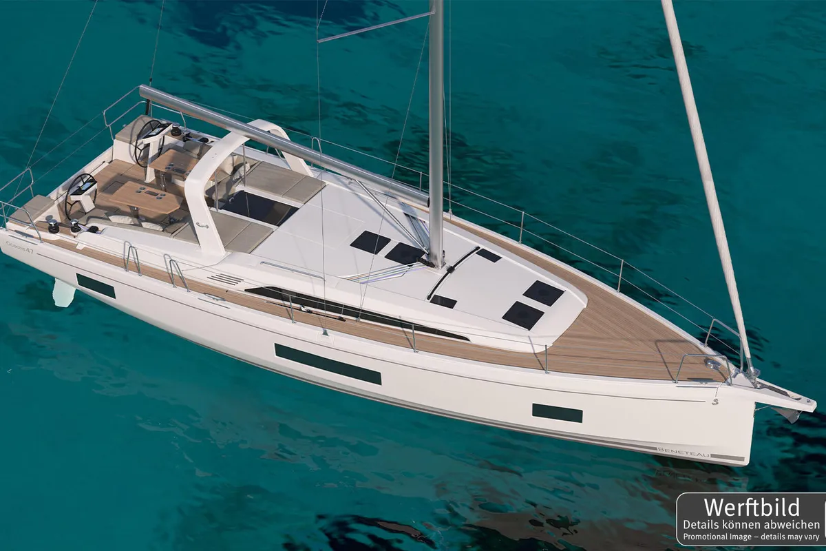 Exterior view of FOX one, a Beneteau Oceanis 47 sailboat at Rogoznica, Croatia