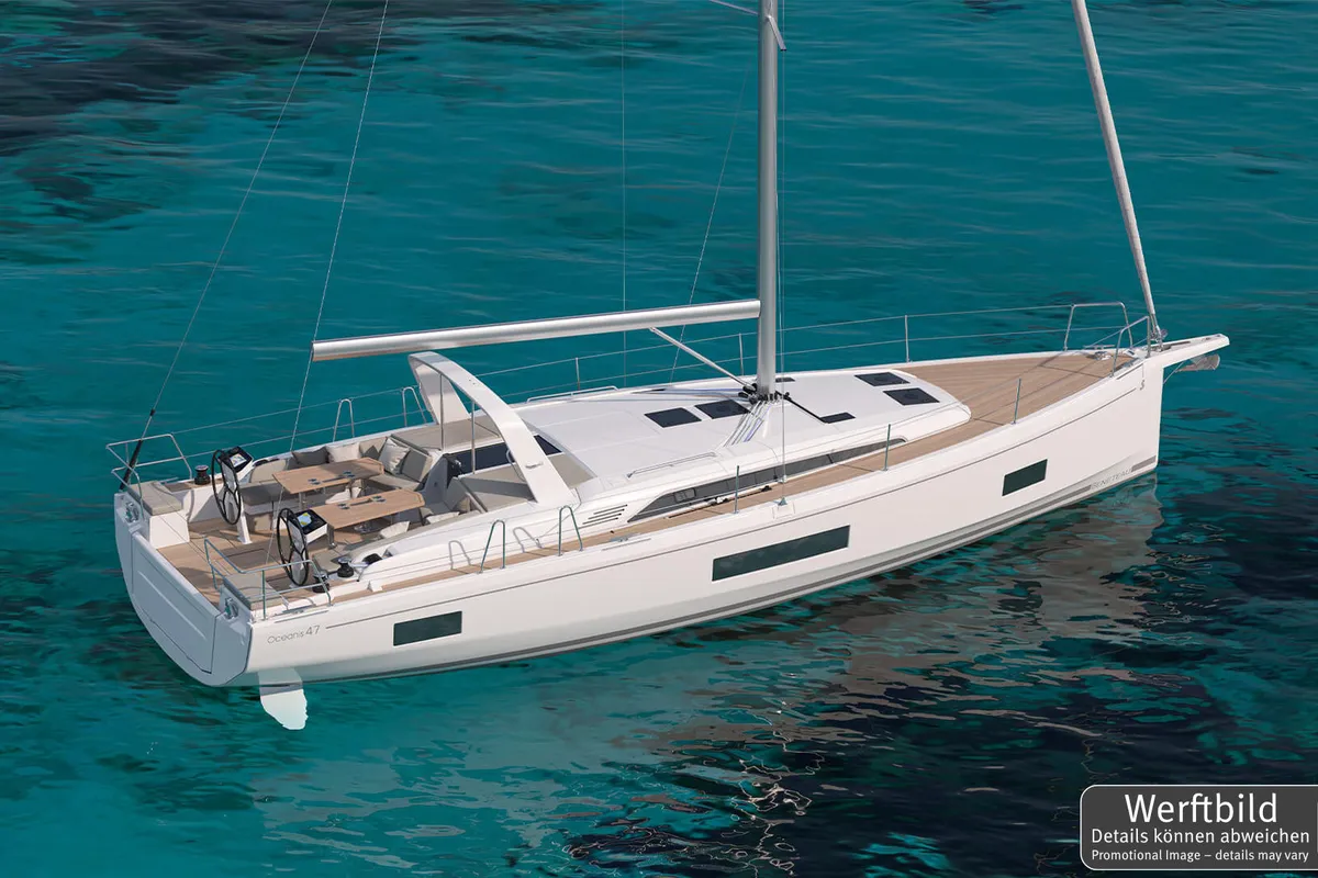 Exterior view of FOX one, a Beneteau Oceanis 47 sailboat at Rogoznica, Croatia