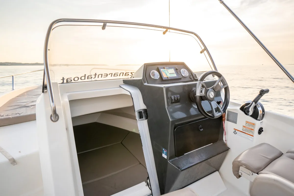 Exterior view of Quicksilver, a Quicksilver 605 Sundeck motorboat at Valbandon, Croatia