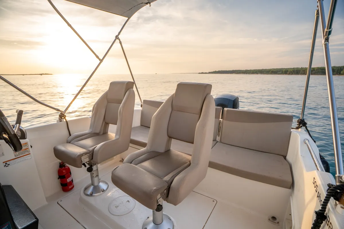 Exterior view of Quicksilver, a Quicksilver 605 Sundeck motorboat at Valbandon, Croatia