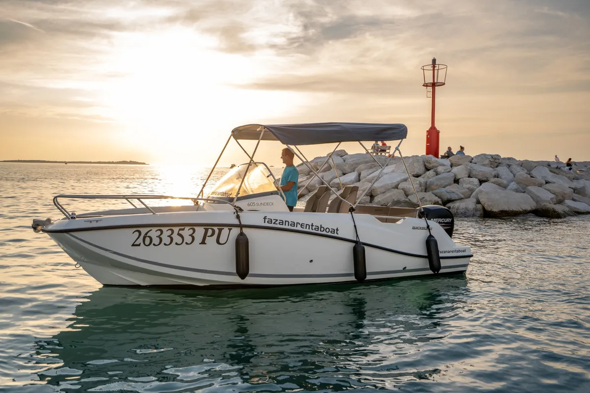 Cockpit of Quicksilver, a Quicksilver 605 Sundeck motorboat at Valbandon, Croatia