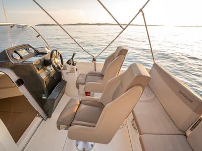 Deck of Quicksilver, a Quicksilver 605 Sundeck motorboat at Valbandon, Croatia