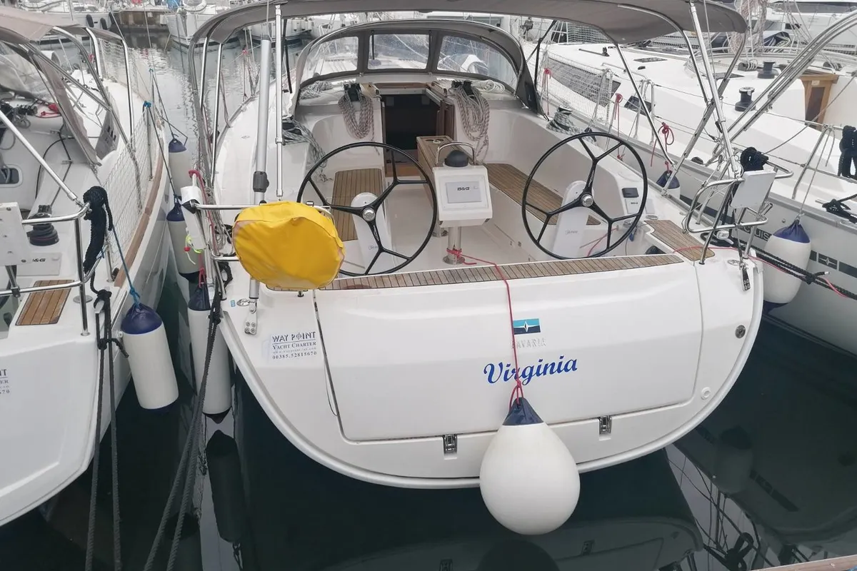 Exterior view of Virginia, a Bavaria Cruiser 41 sailboat at Pula, Croatia