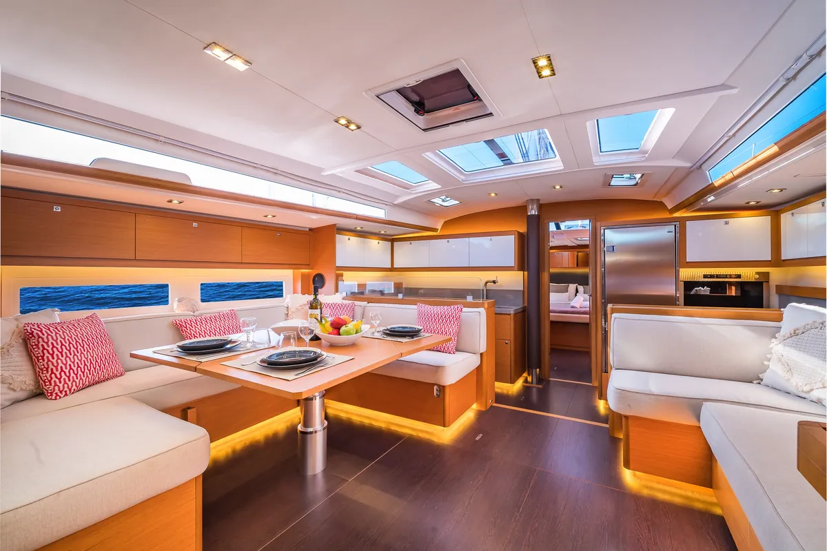 Salon of Dimpa, a Dufour 530 sailboat at Athens, Greece