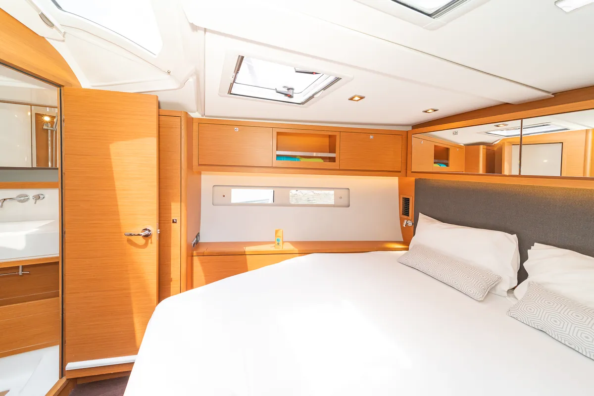 Cabin on Dimpa, a Dufour 530 sailboat at Athens, Greece
