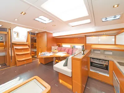 Salon of Dimpa, a Dufour 530 sailboat at Athens, Greece