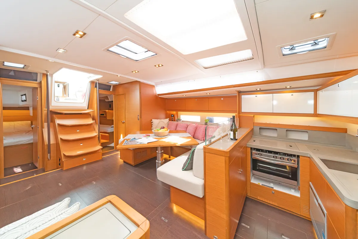 Salon of Dimpa, a Dufour 530 sailboat at Athens, Greece