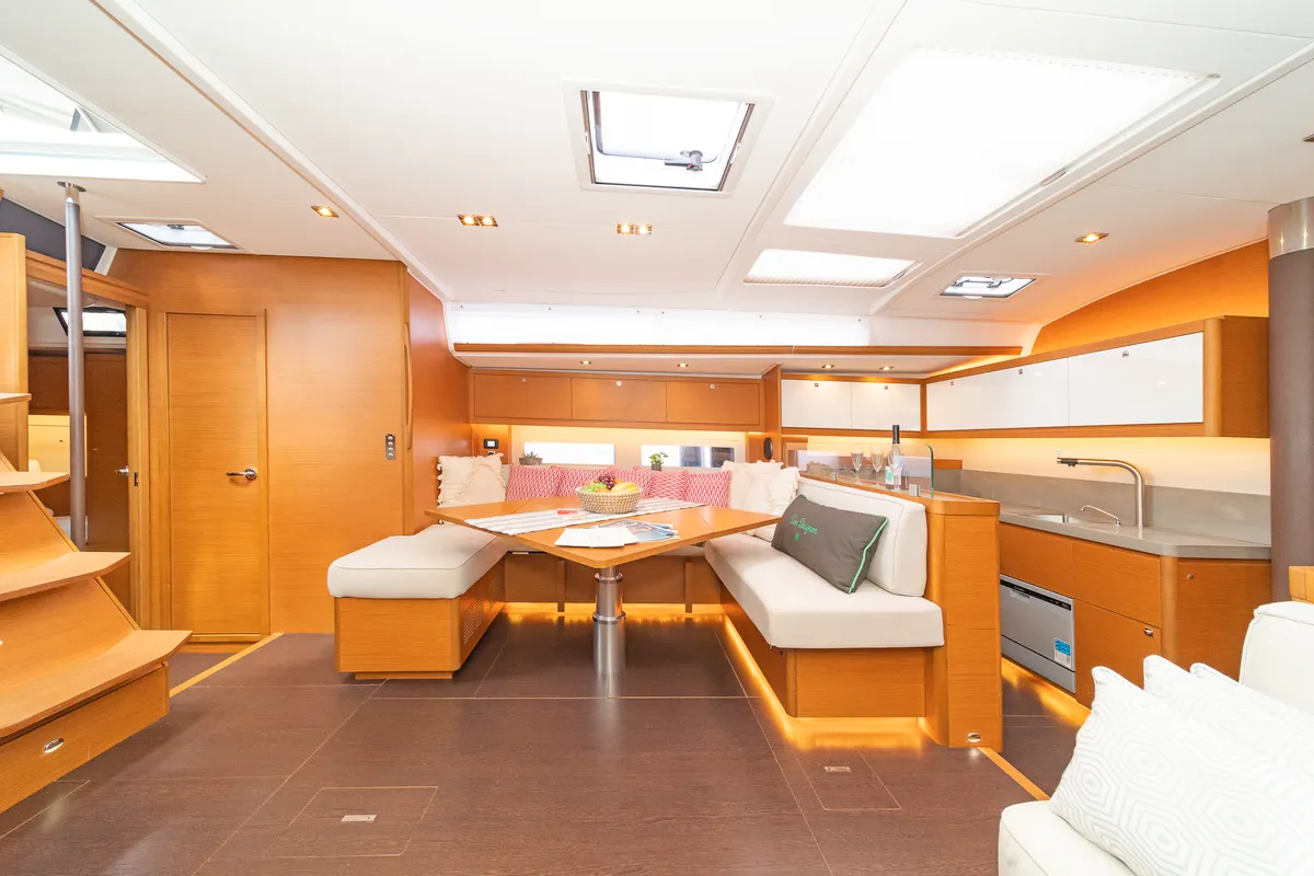Salon of Dimpa, a Dufour 530 sailboat at Athens, Greece