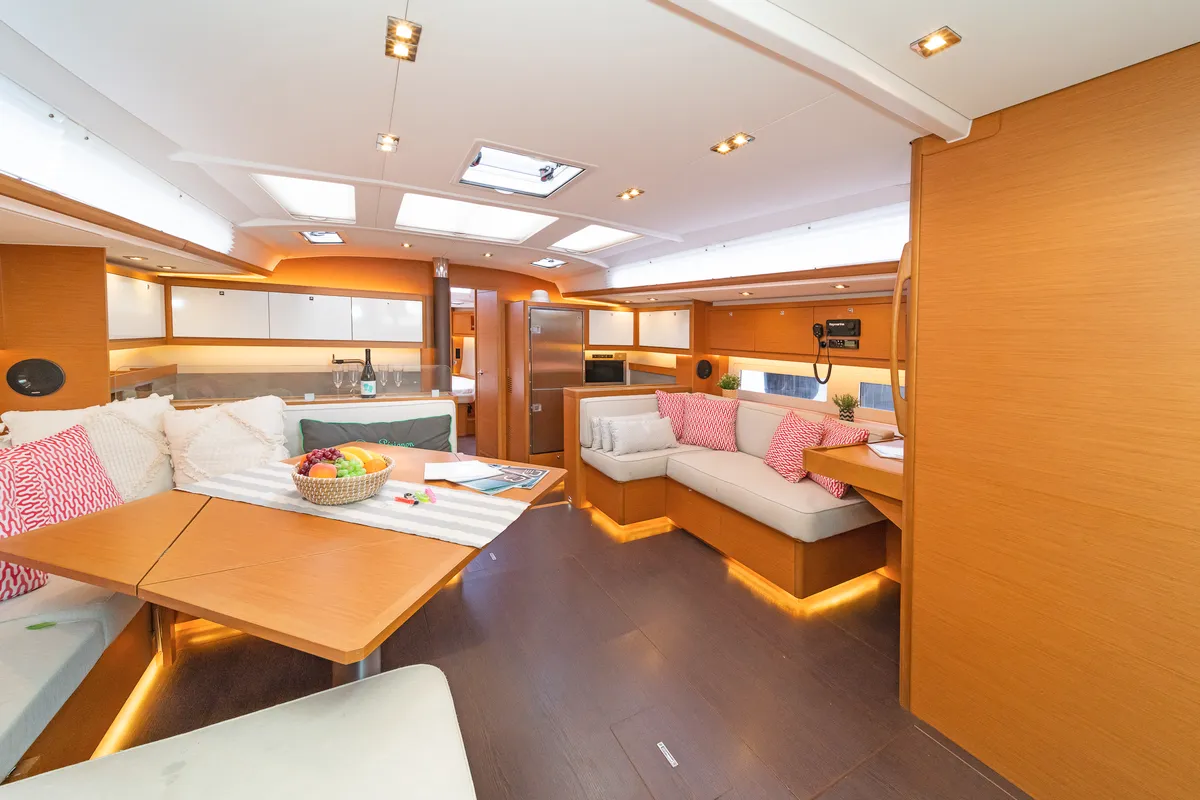 Salon of Dimpa, a Dufour 530 sailboat at Athens, Greece