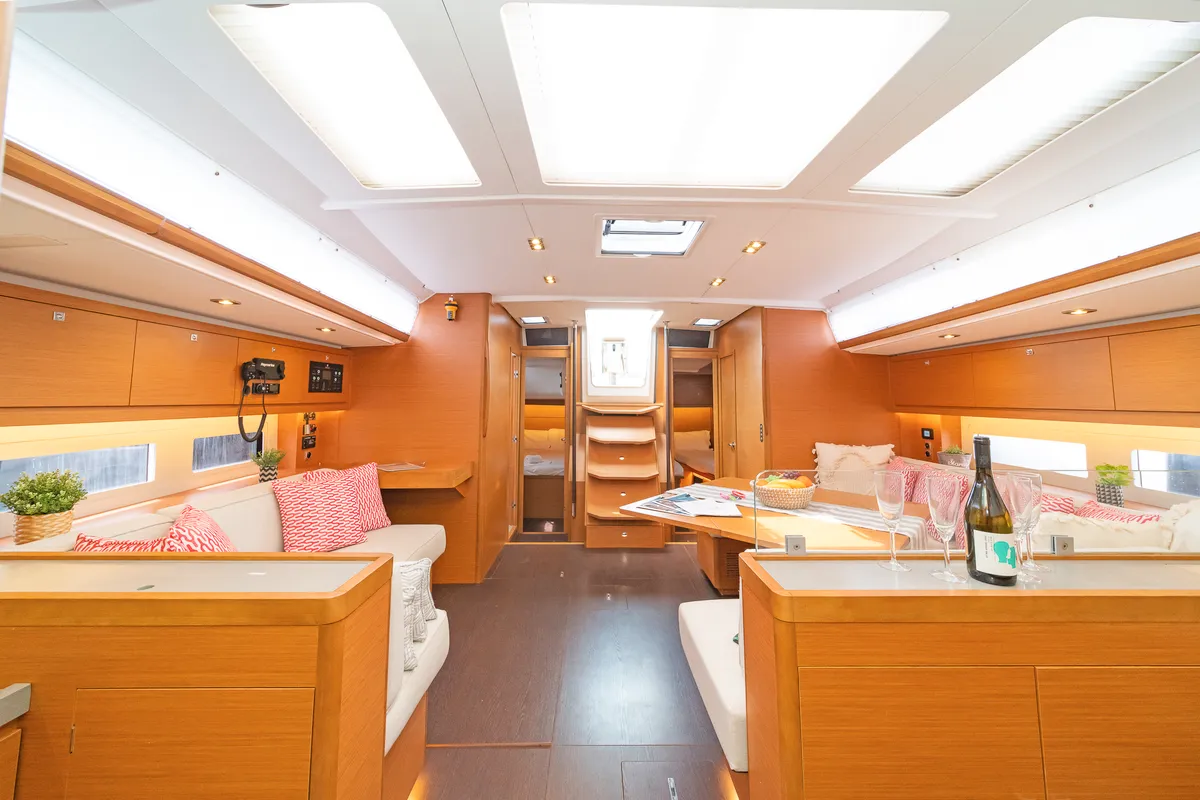 Salon of Dimpa, a Dufour 530 sailboat at Athens, Greece