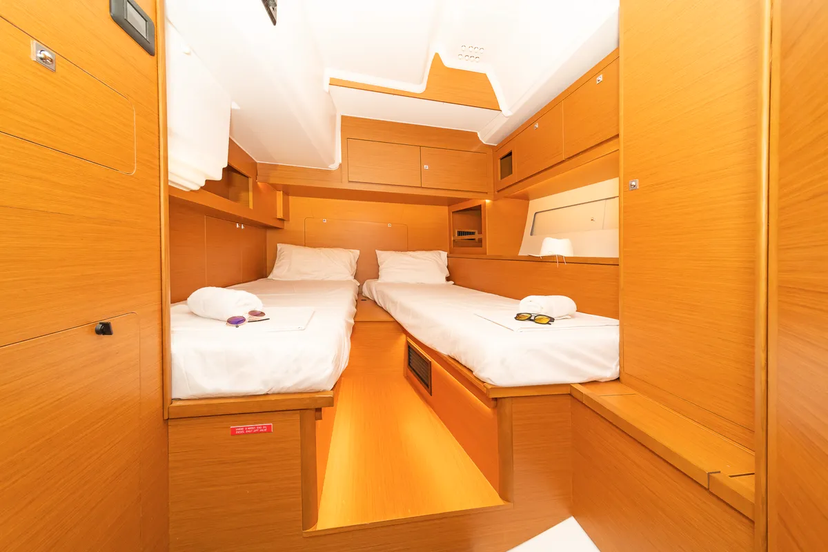 Cabin on Dimpa, a Dufour 530 sailboat at Athens, Greece
