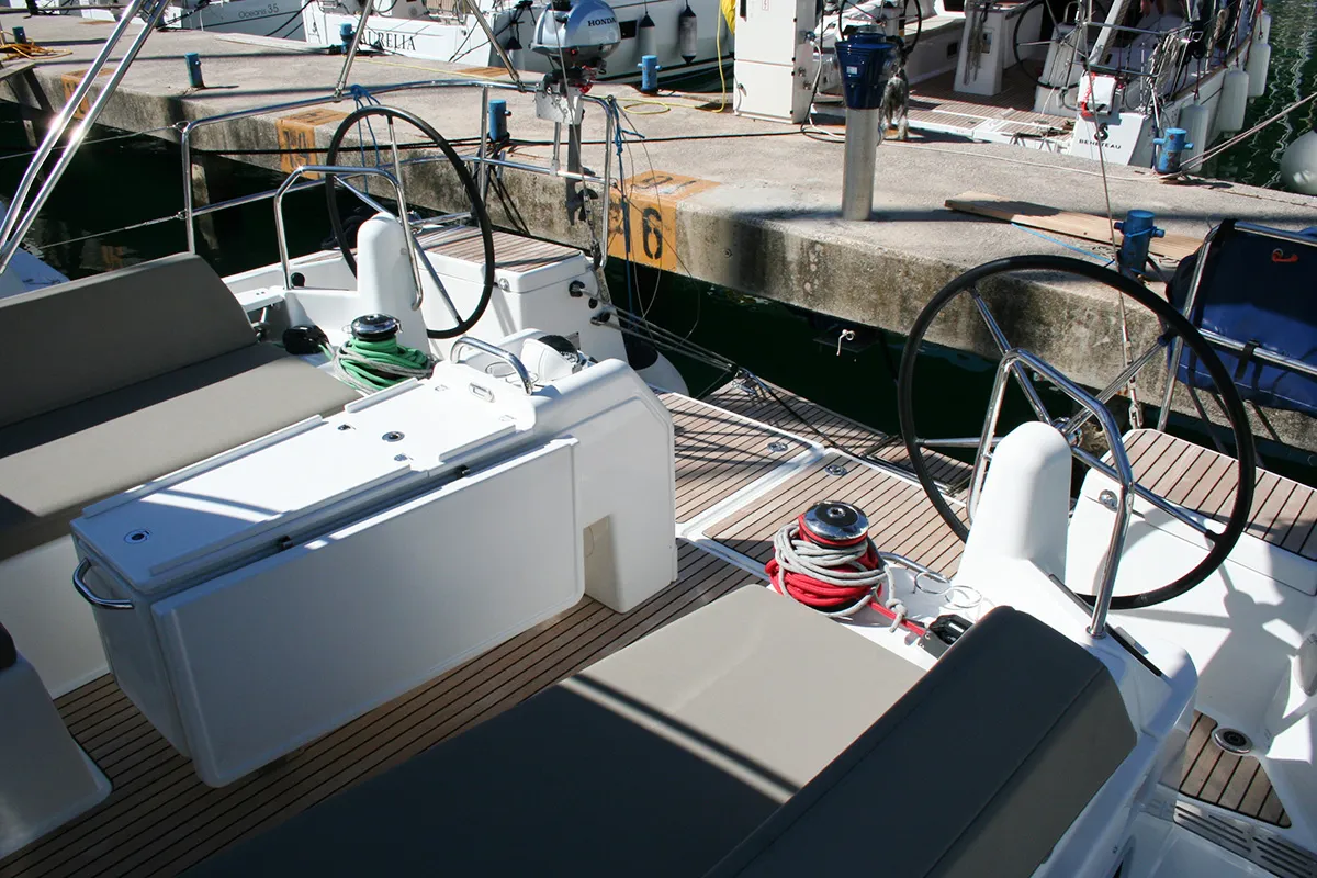 Cockpit of Modesty, a Jeanneau Sun Odyssey 440 sailboat at Dubrovnik, Croatia
