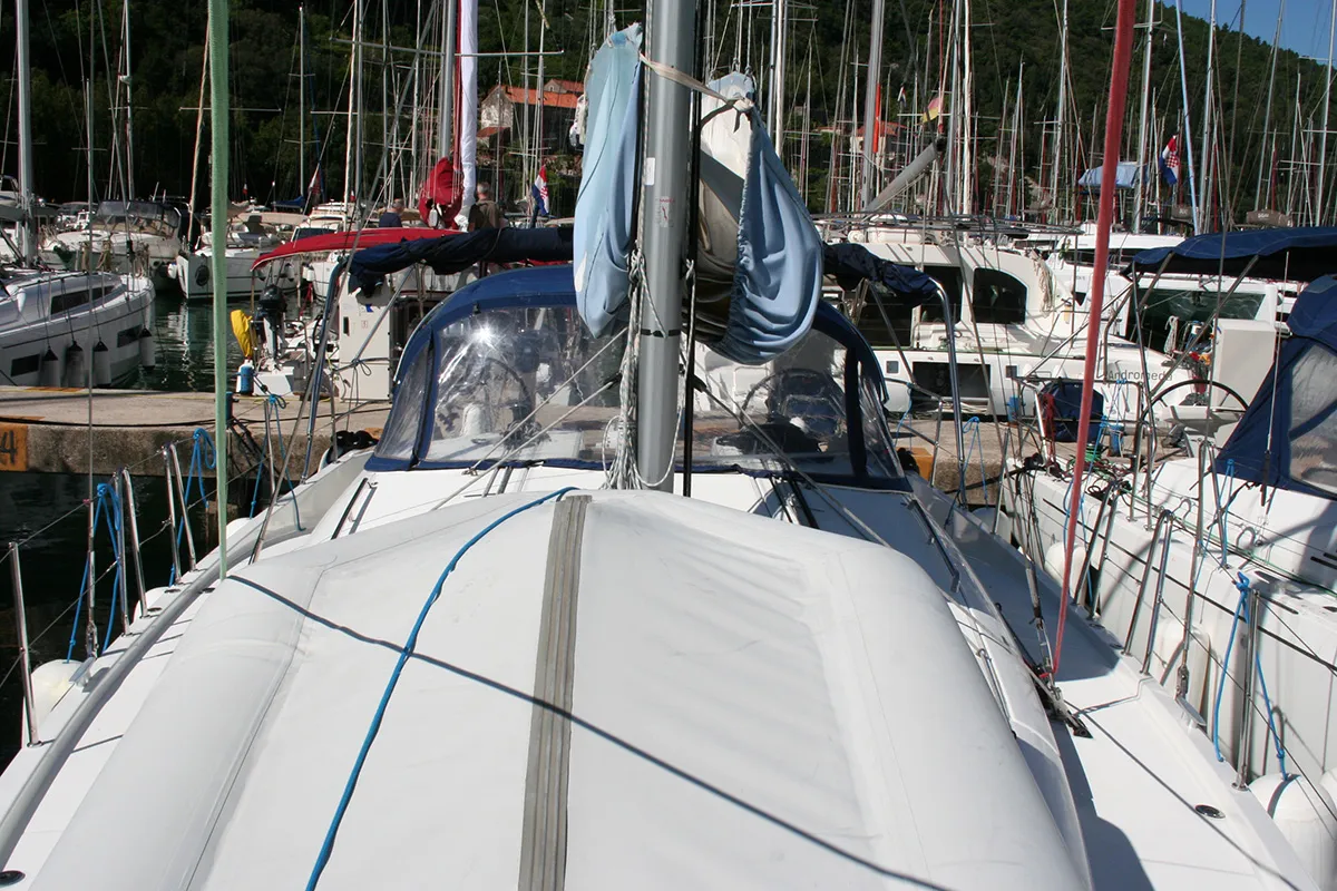 Deck of Modesty, a Jeanneau Sun Odyssey 440 sailboat at Dubrovnik, Croatia