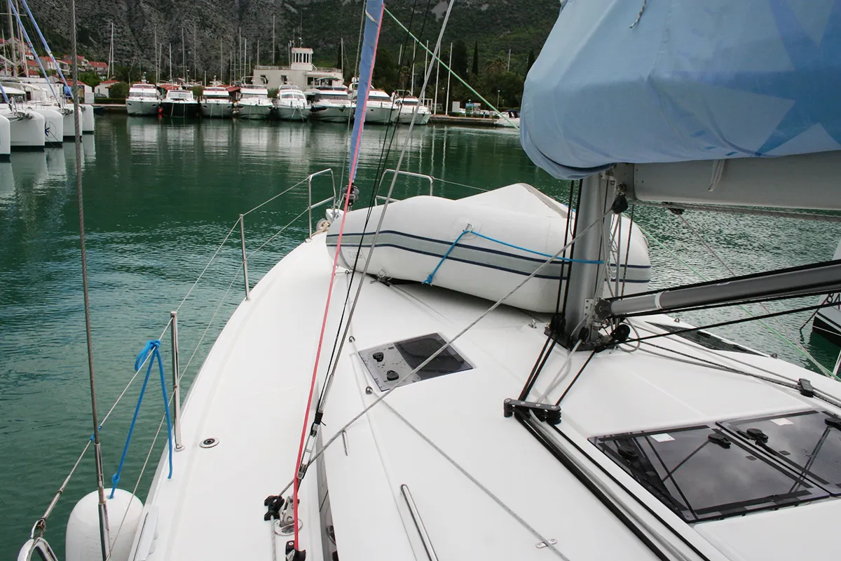 Deck of Modesty, a Jeanneau Sun Odyssey 440 sailboat at Dubrovnik, Croatia