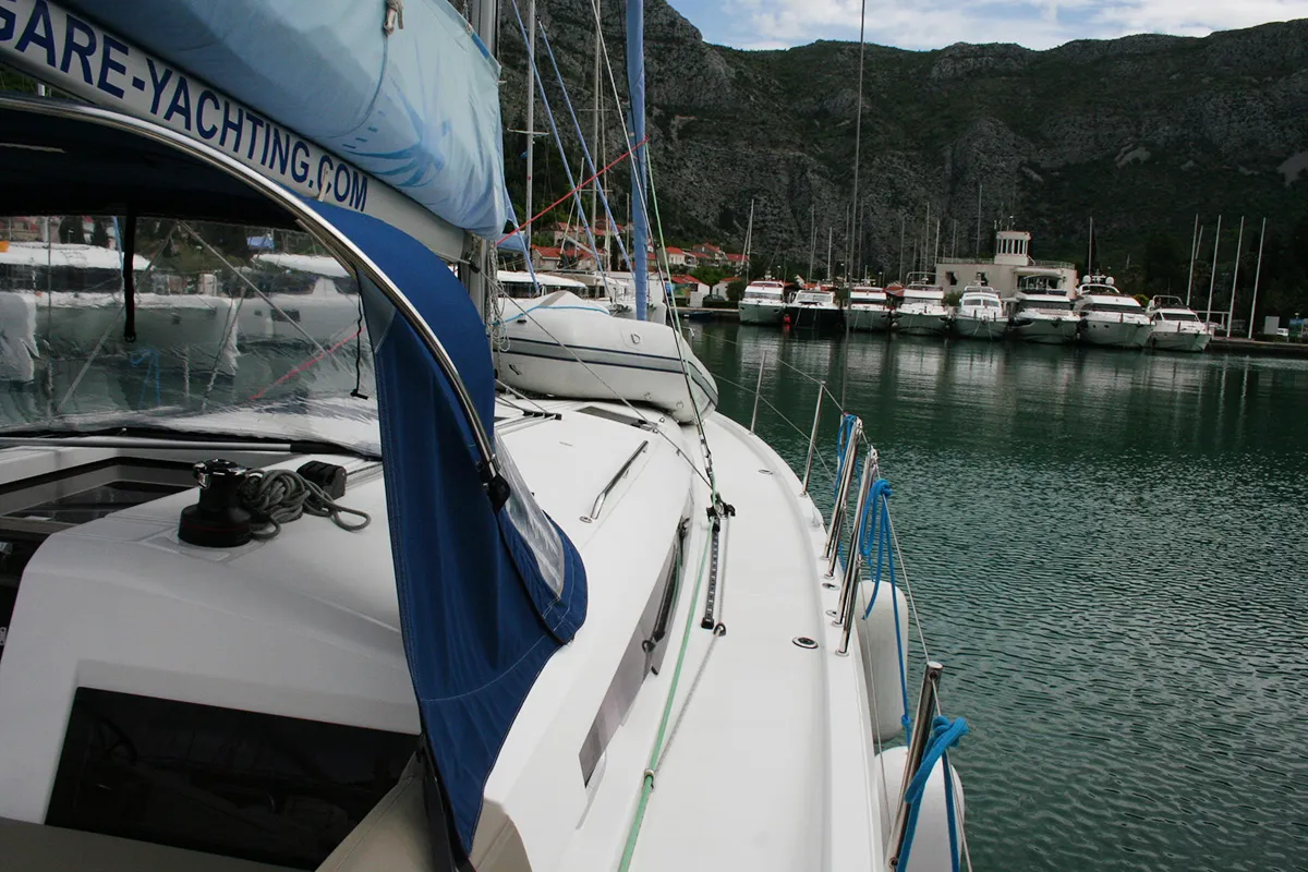 Deck of Modesty, a Jeanneau Sun Odyssey 440 sailboat at Dubrovnik, Croatia