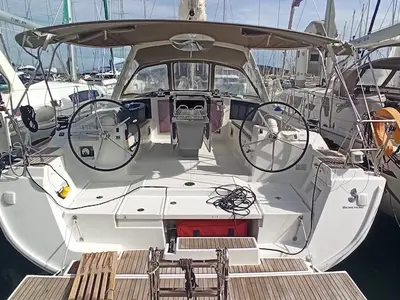 Cockpit of Pomerol, a Beneteau Oceanis 45 sailboat at Seget Donji, Croatia