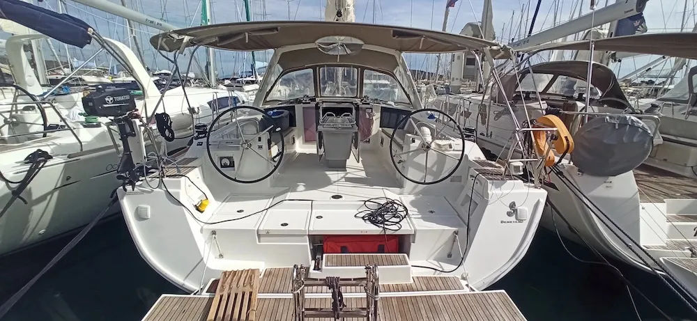 Cockpit of Pomerol, a Beneteau Oceanis 45 sailboat at Seget Donji, Croatia