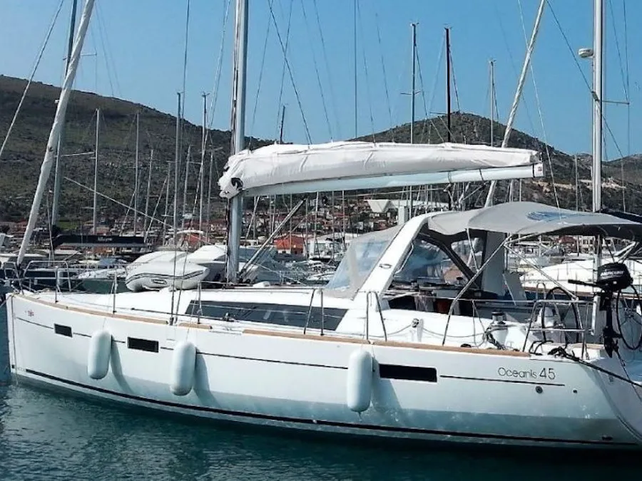 Exterior view of Pomerol, a Beneteau Oceanis 45 sailboat at Seget Donji, Croatia