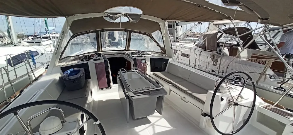 Cockpit of Pomerol, a Beneteau Oceanis 45 sailboat at Seget Donji, Croatia