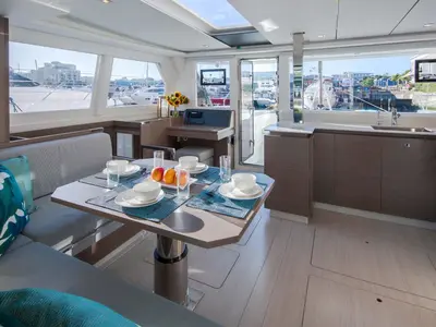 Salon of Leopard 42, a catamaran at Cannigione, Italy