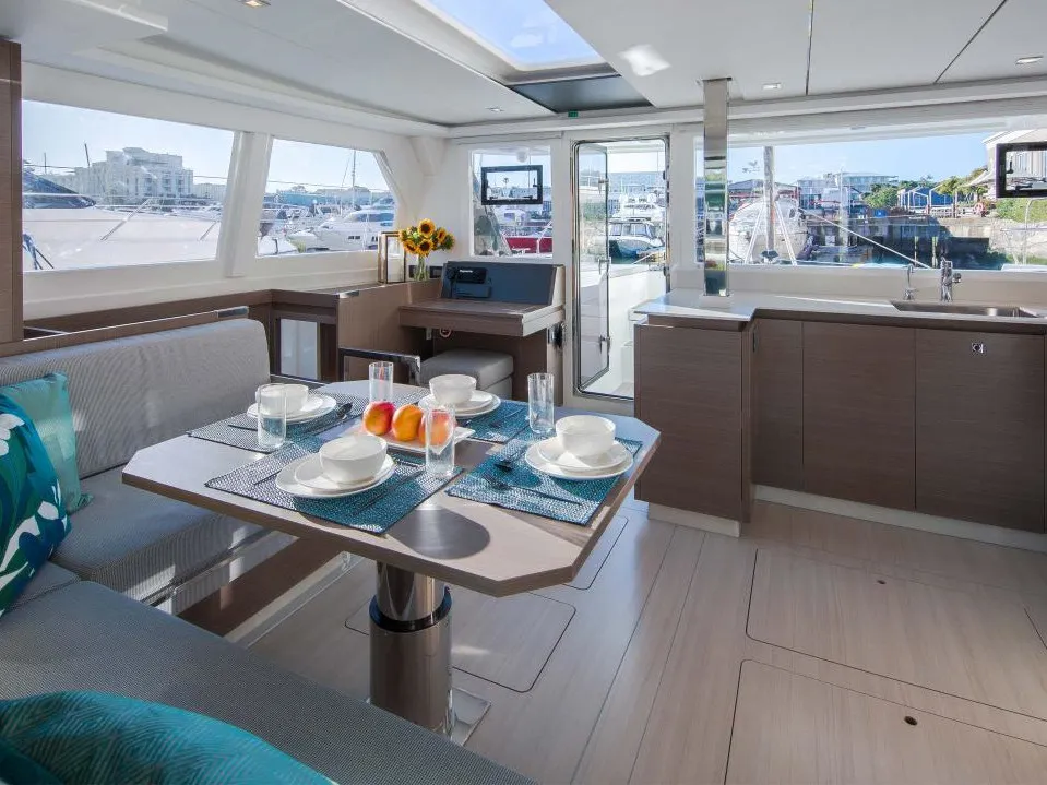 Salon of Leopard 42, a catamaran at Cannigione, Italy