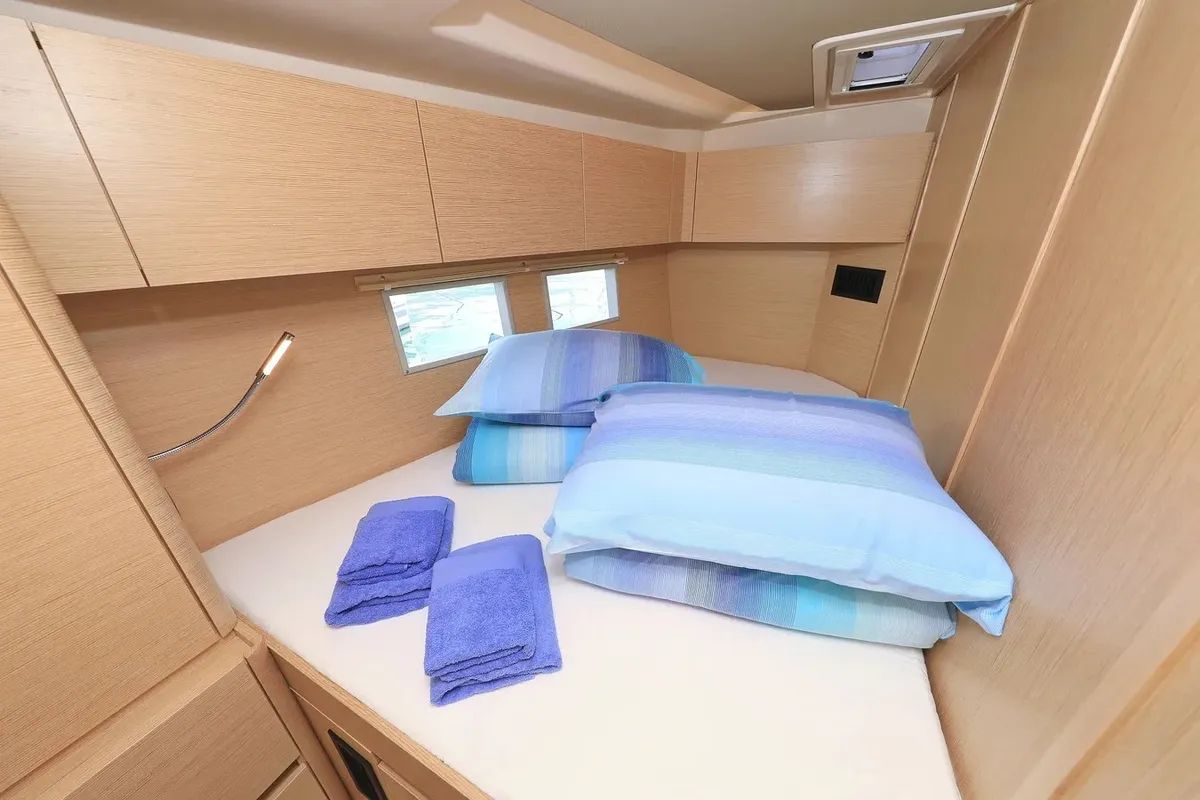 Cabin on Nausicaa II, a Hanse 588 sailboat at Salerno, Italy