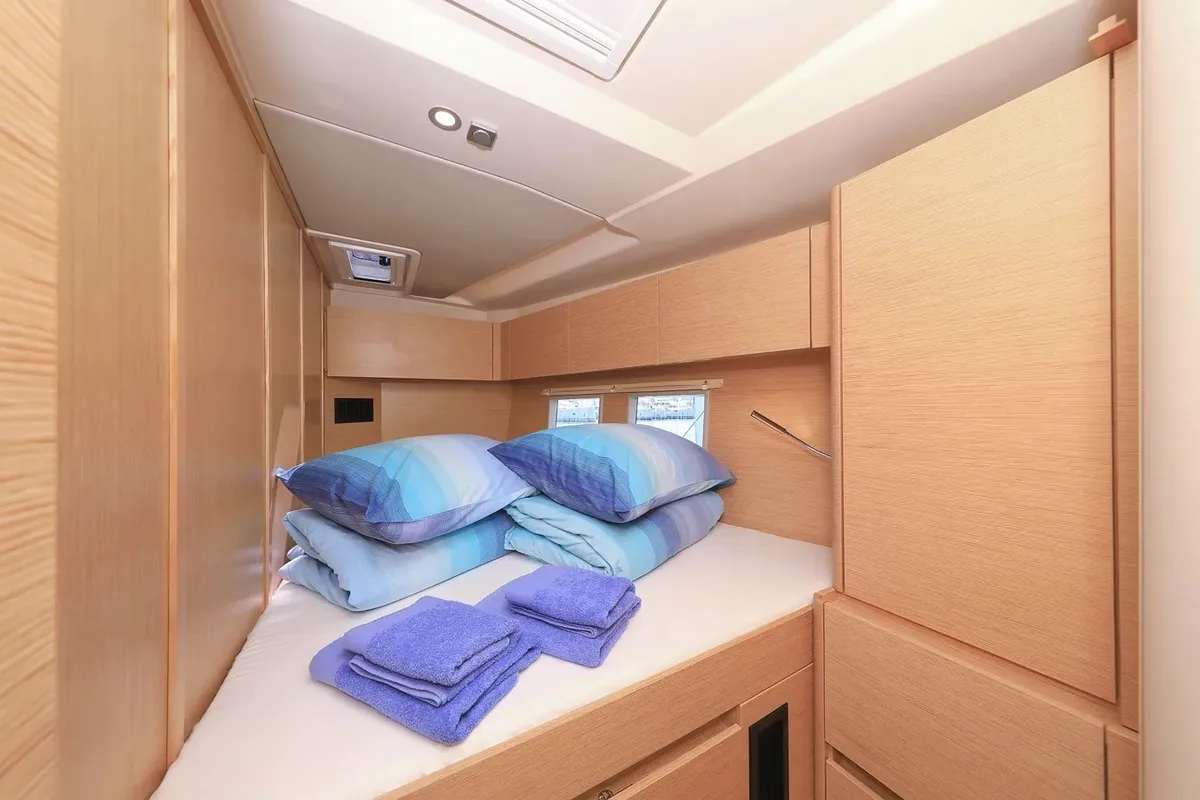 Cabin on Nausicaa II, a Hanse 588 sailboat at Salerno, Italy