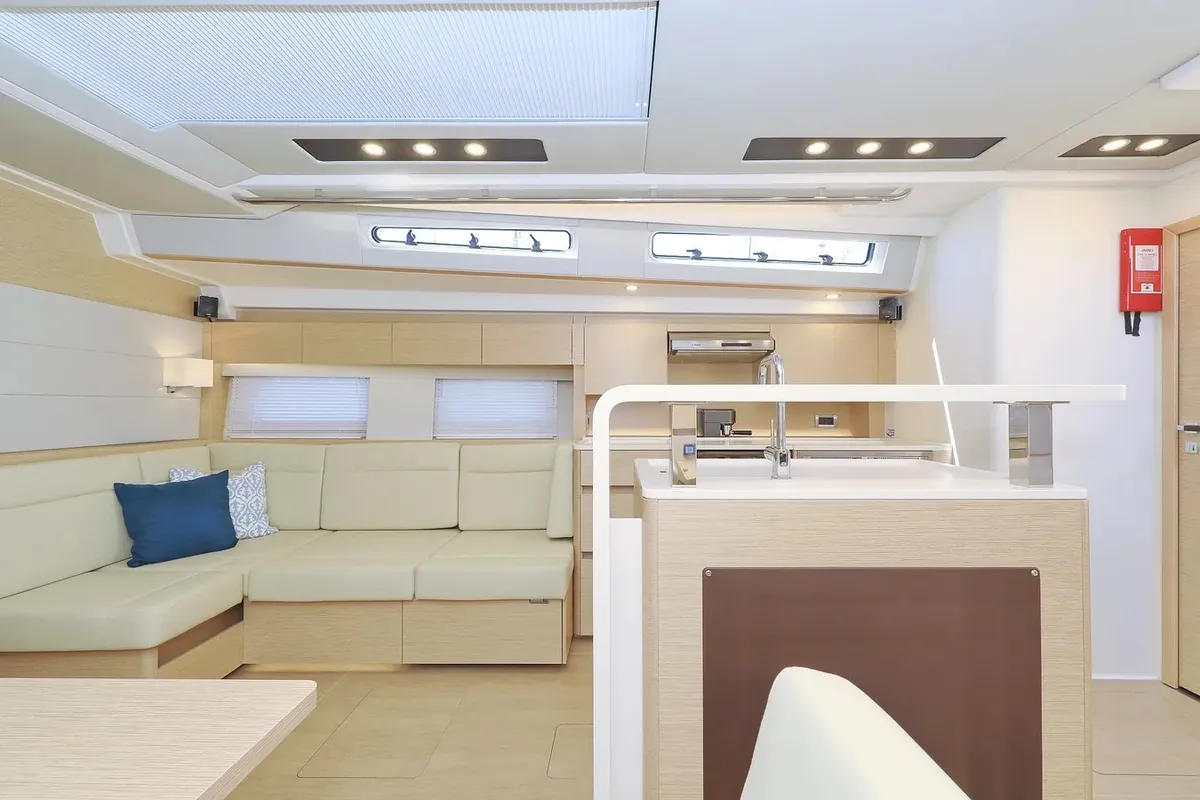 Salon of Nausicaa II, a Hanse 588 sailboat at Salerno, Italy