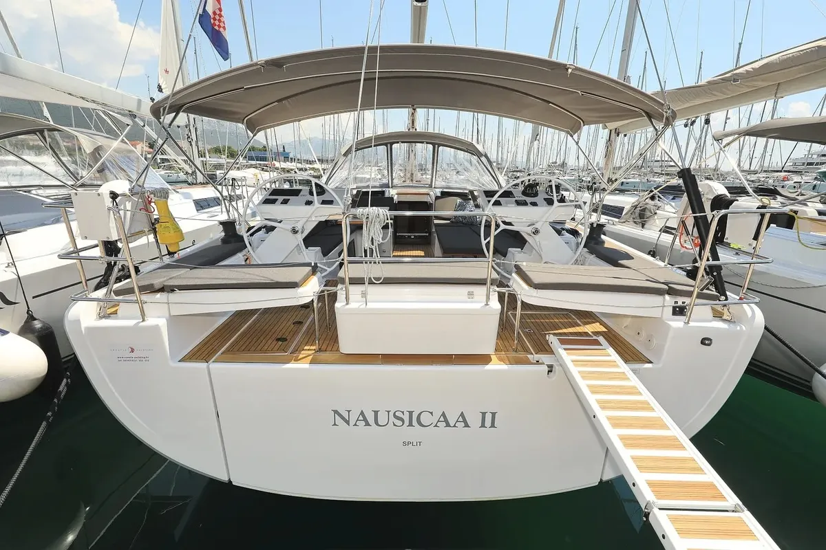 Exterior view of Nausicaa II, a Hanse 588 sailboat at Salerno, Italy