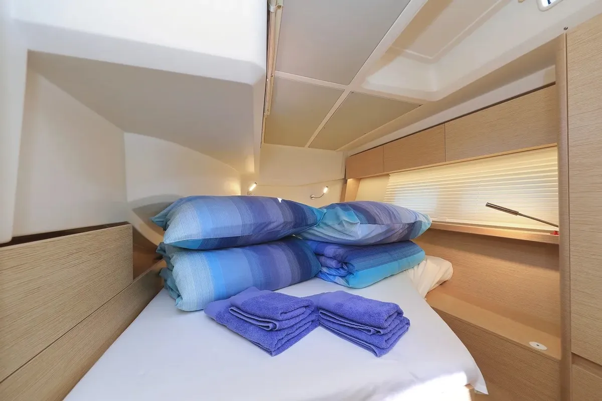 Cabin on Nausicaa II, a Hanse 588 sailboat at Salerno, Italy