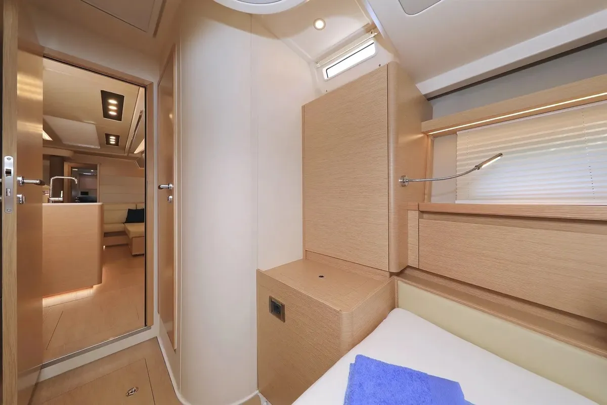 Cabin on Nausicaa II, a Hanse 588 sailboat at Salerno, Italy