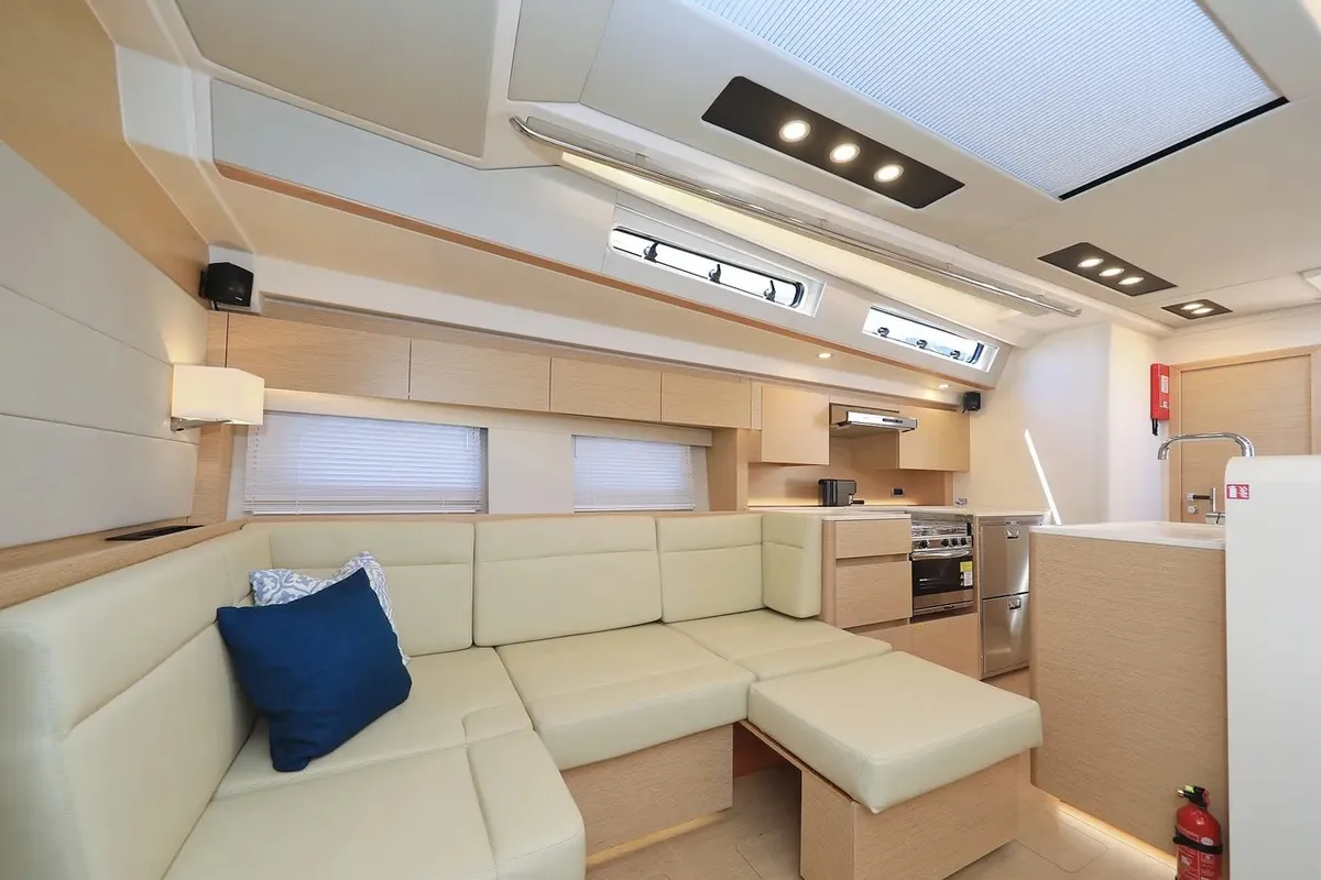Salon of Nausicaa II, a Hanse 588 sailboat at Salerno, Italy