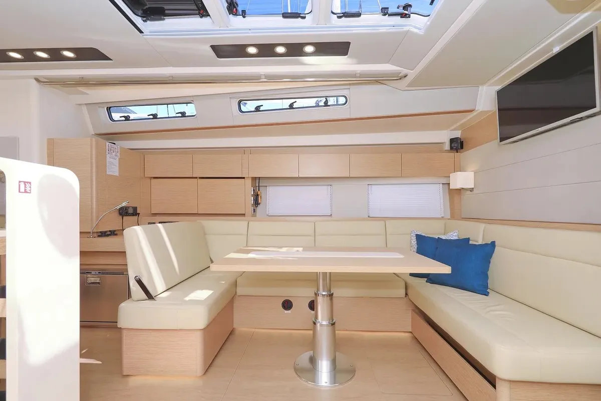 Salon of Nausicaa II, a Hanse 588 sailboat at Salerno, Italy