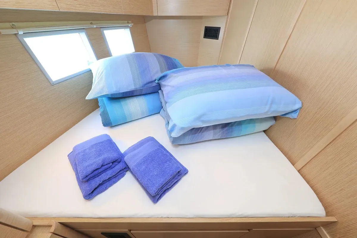 Cabin on Nausicaa II, a Hanse 588 sailboat at Salerno, Italy