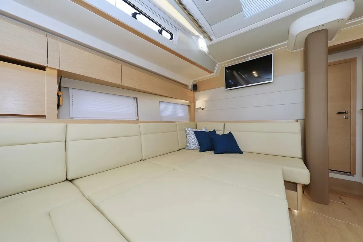 Salon of Nausicaa II, a Hanse 588 sailboat at Salerno, Italy