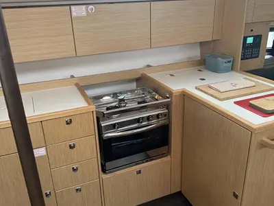 Galley of Aurelia, a Bavaria C42 Style sailboat at Palma de Mallorca, Spain