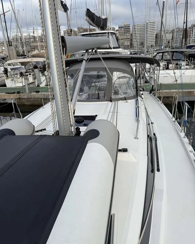 Deck of Aurelia, a Bavaria C42 Style sailboat at Palma de Mallorca, Spain